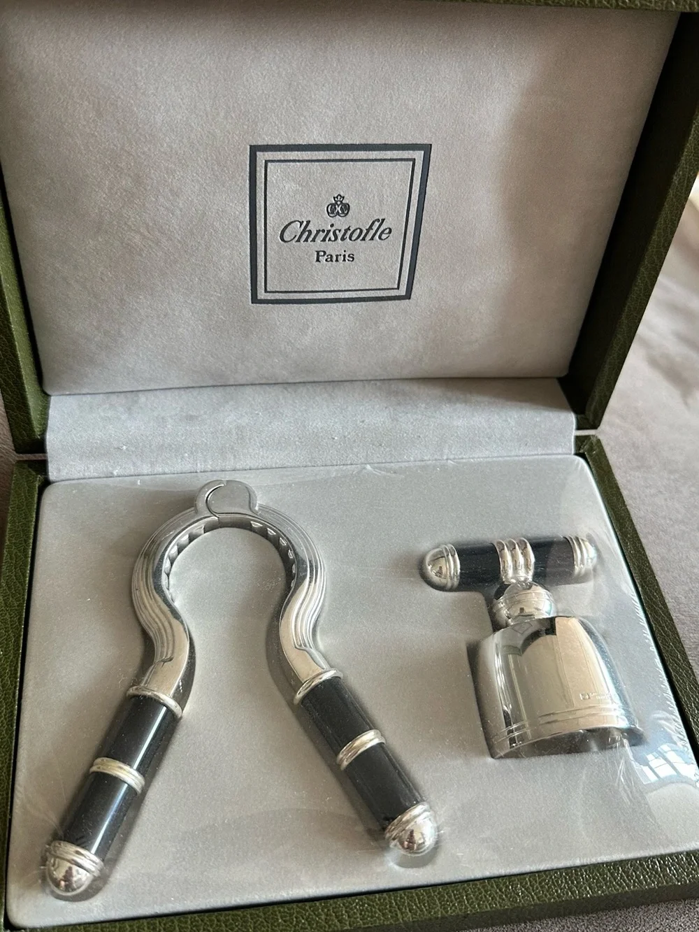 Christofle Silver-Plated Corkscrew & Foil Cutter with Black Handles
